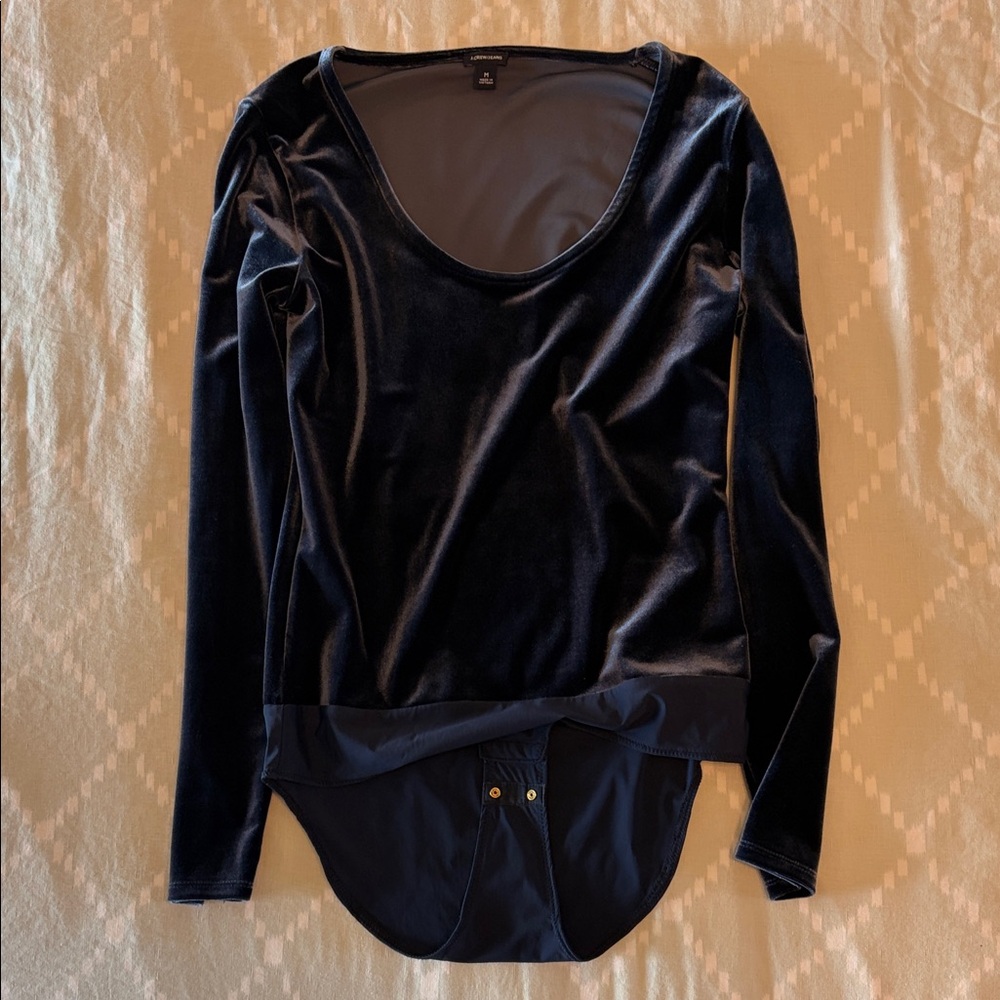 J. Crew Black Velvet Long-Sleeve Scoop Neck Bodysuit